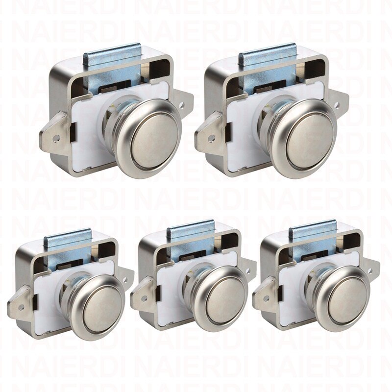 NAIERDI 5PCS Camper Car Push Lock RV Caravan Boat Motor Home Cabinet Drawer Latch Button Locks For Furniture Hardware: Silver