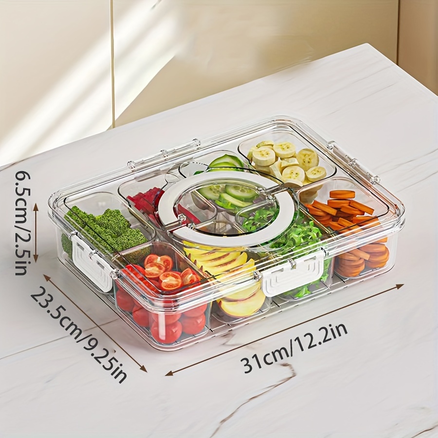 Divided Plate with Lid, Food Storage Box, Snack Box, 4/8 Grid Snack Box, Fruit Storage Box for Refrigerator, Vegetable, Fruit