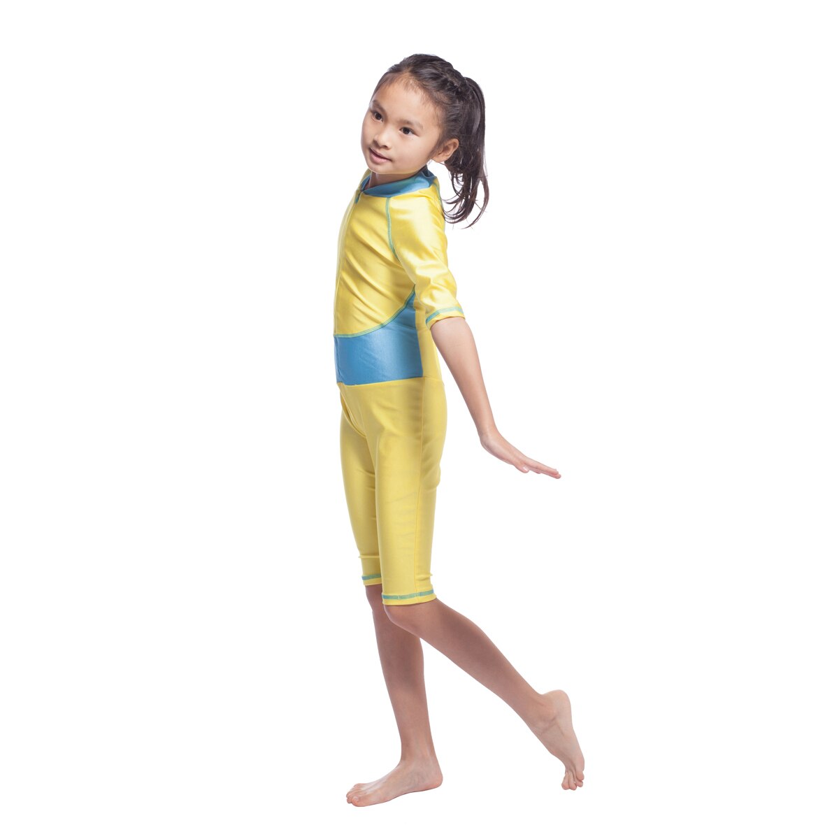 Msulim – ensemble de natation quatre saisons pour filles, combinaison en nylon Patchwork burkini à demi-manches, pantalon mollet, enfants islamiques modeste