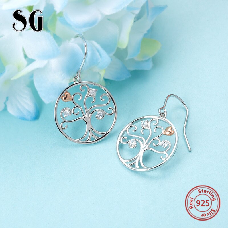 SG baum des lebens baumeln ohrringe authentische 925 Sterling silber schmuck, der für frauen Kostenloser