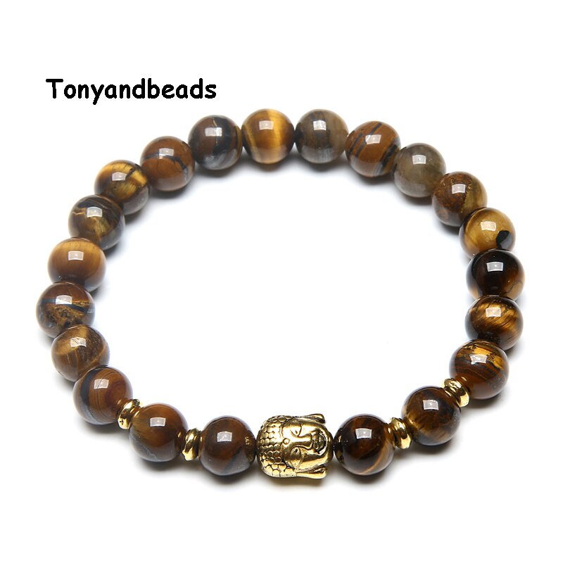 Natuursteen Kralen Armband Antieke Gouden Boeddha Charm Armbanden &amp; Bangle Voor Vrouwen Of Mannen Geen. NB4: Tiger eye