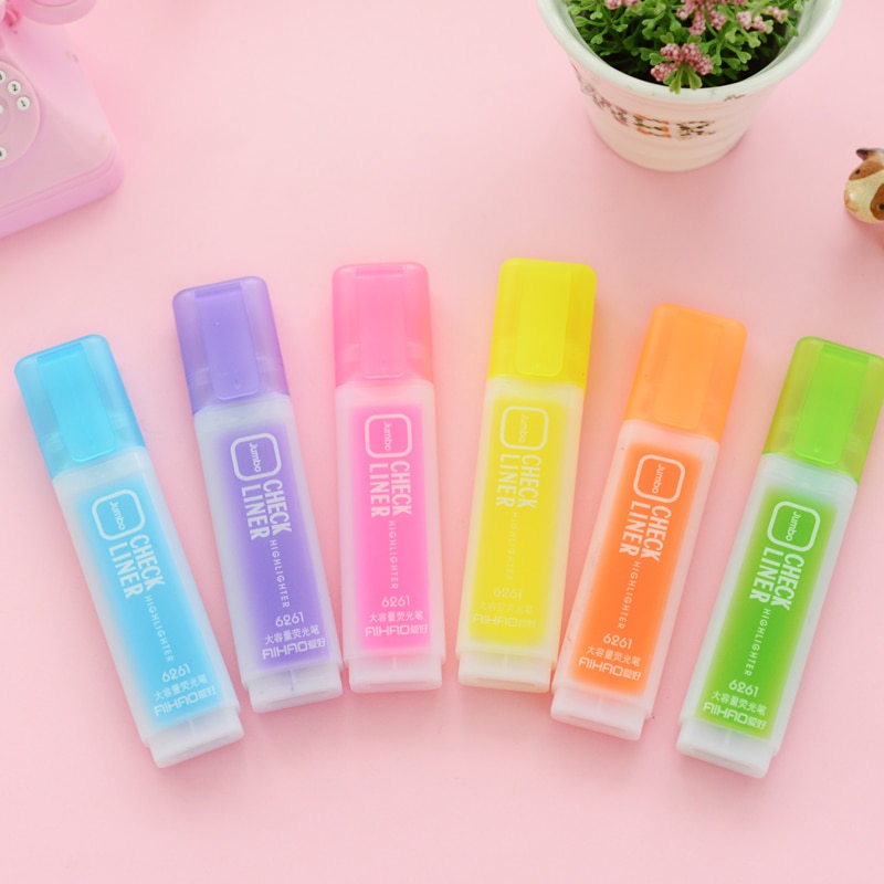 Jumbo Check Liner Highlighter Pen Fluorescent Colors Marker Drawing Pens Stationery Office Paper Fax School Paint Supplies A6646