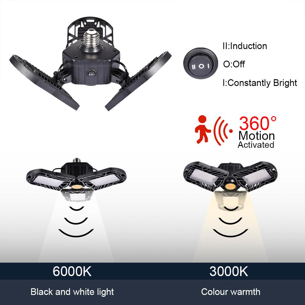 Deformation ufo led-ljus  e27 hög bay ljus garagelampa 60w 85-265v led lampor för bensinstation baldakin verkstad fotbollsplan: 80w svarta sensorer / Varm vit