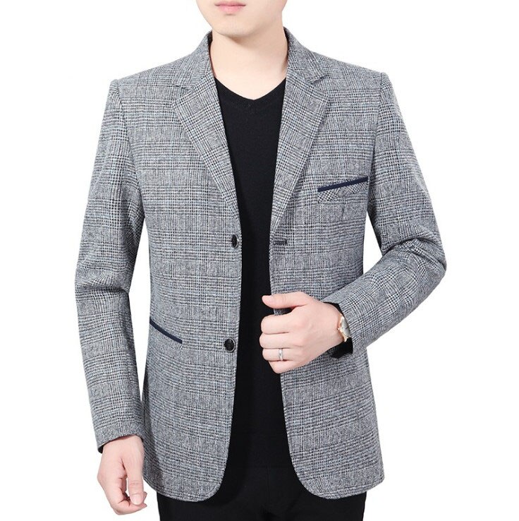 Chaquetas de traje de entramado para hombre primavera otoño ajustado traje Blazer Formal Inglaterra traje chaquetas macho Casual Blazers