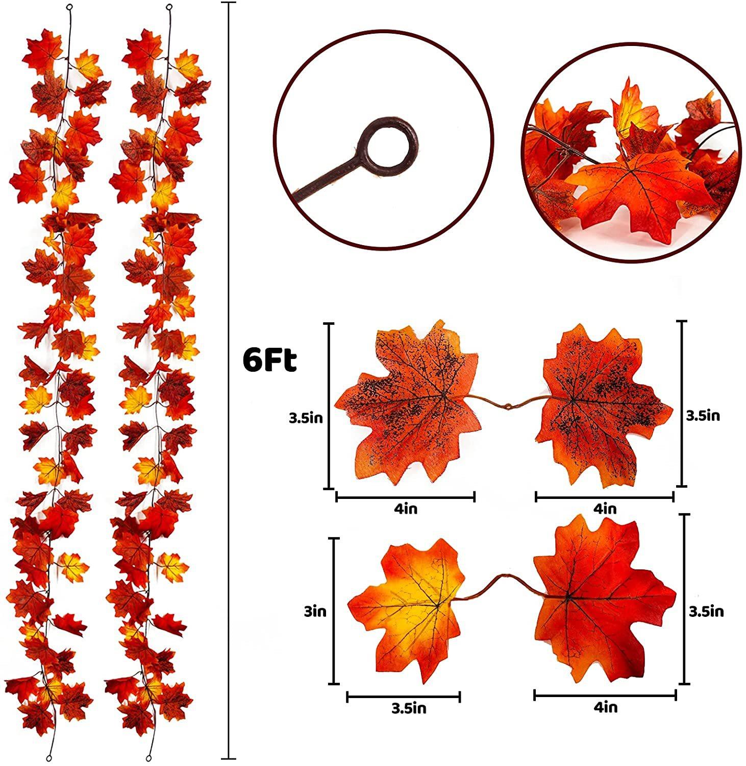 2 Pcs Autumn Maple Leaves Garland Fall Hanging Plant for Home Garden Wall Doorway Backdrop Fireplace Decoration