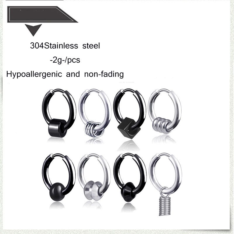 1 PCS Punk Rock Style Stainless Steel Ear Rings Spring UFO Square Hoop Earrings For Men Pop Style Piercing Jewelry