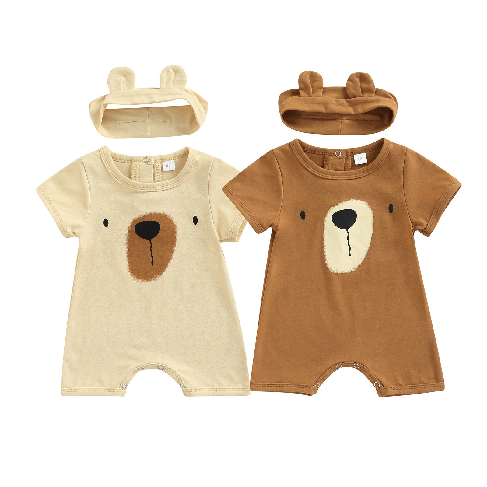 Kleinkind Neugeborenen Baby Jungen Sommer Outfit setzt Kurzarm Rundhals Karikatur Bär Gesamt + Stirnband