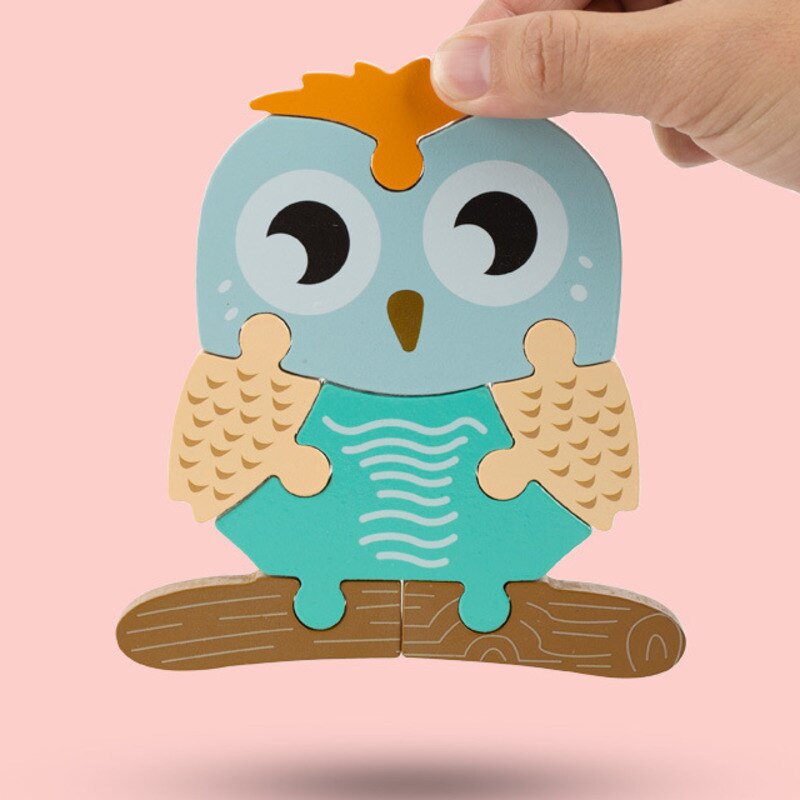 Cartoon Colorful Animal Traffic Wooden 3D Puzzle Kid Early Educational Brain Teaser Tangram Development Toys For Children Jigsaw