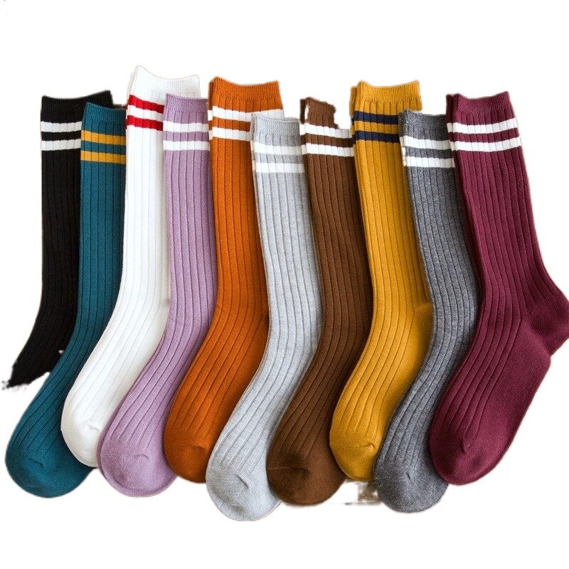 Giapponese Stile Semplice Carino Calzini E Calzettoni Donna di sport del Cotone Mucchio Calzini E Calzettoni Confortevole e Traspirante Strisce Verticali Calcetine Mujer 0503