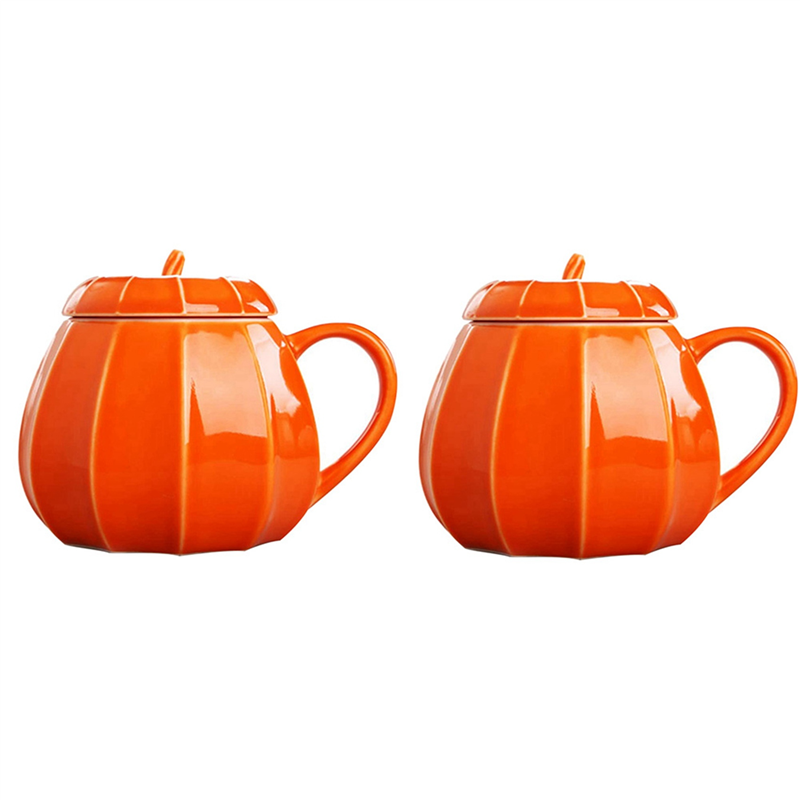 ABUN-2X Mug Pumpkin Mug With Lid - Decorations Ornament Coffee Mugs Big Cute Fall Cups Teacup - Birthday Idea