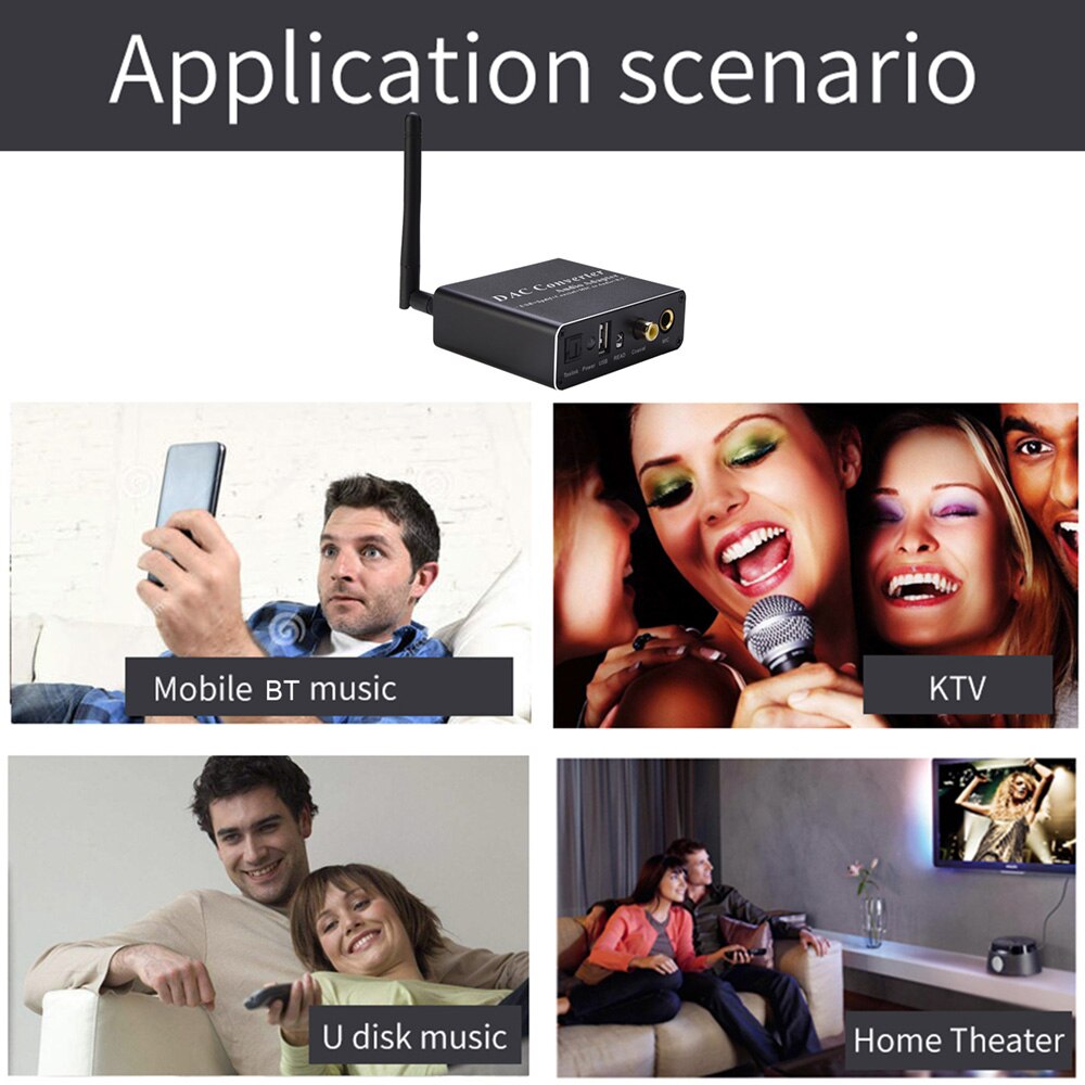 DAC Audio Decoder Adapter DAC Amp Bluetooth-Compatible Adapter Bluetooth 5.0 Receiver Optical Coaxial to Analog Audio Converter