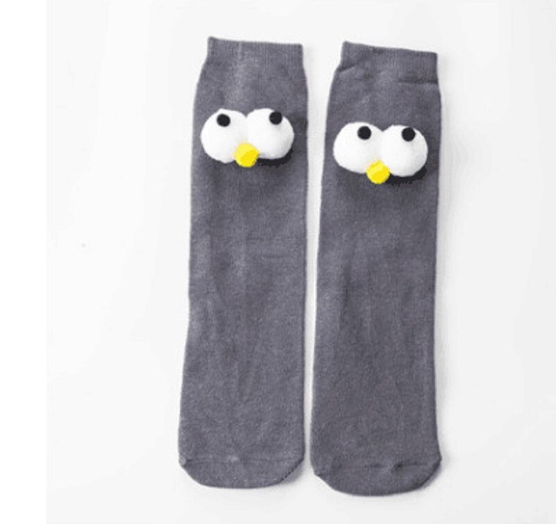 Meias de bebê longas de algodão para desenho de olho grande para infantil meninas socks for girl: Cinza escuro