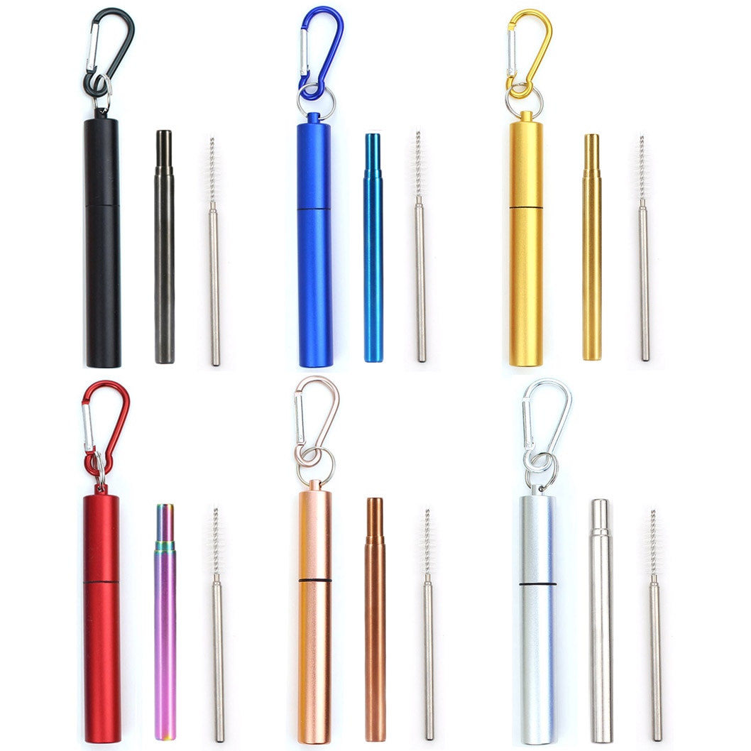 18/10 Stainless Steel Collapsible Straw Set Reusable Telescopic Drinking Straw Portable Straw For Travel Metal Drink Straw Brush