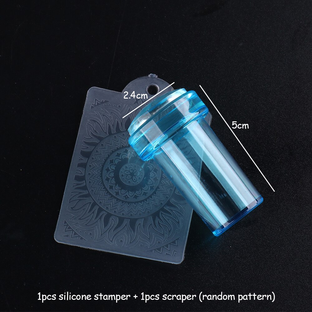 Silicone Nail Stamper Soft Jelly Clear Nail Stamp Scraper Set French Stamping Plates Model Manicure Stencils Tools GL1031: 1988-Blue