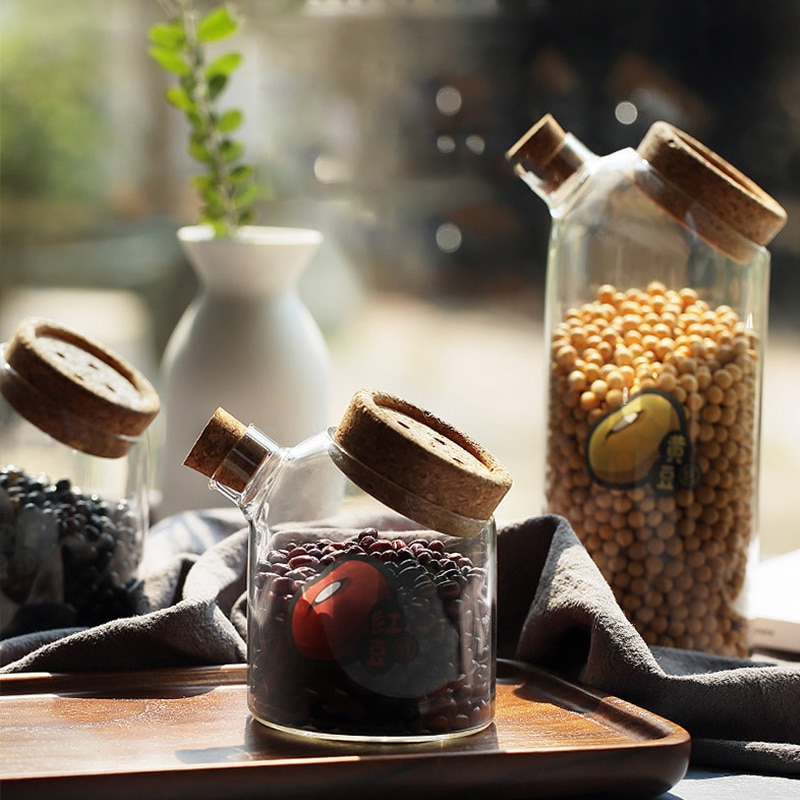 Kaffeböna godis matburk bambu lock glasburk hushållskök förseglad matförvaringsflaska burk spannmål krydda köksförvaringsburk
