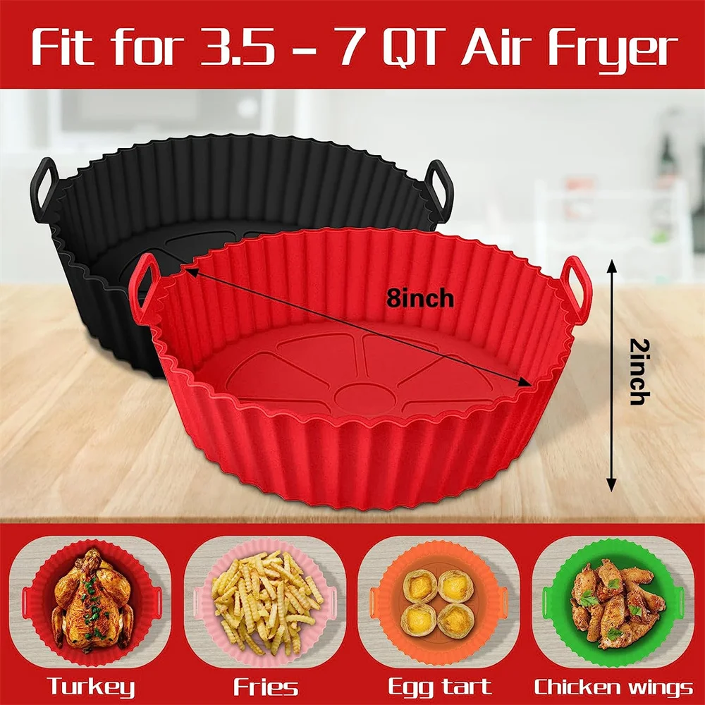 Round Silicone Airfryer Basket Tray 20/24CM Nonstick Reusable Air Fryer Pot Liners Oven Microwave Cake Pan Kitchen Accessories