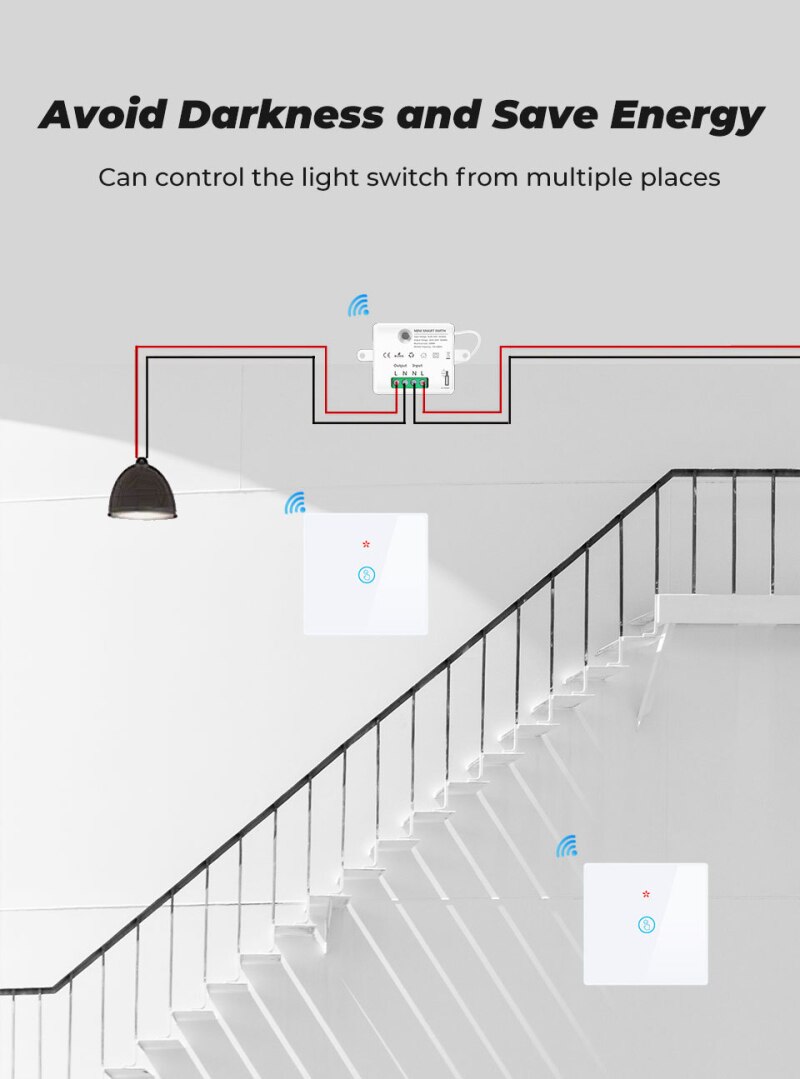 433MHZ Wiring-free Tempered Touch Wireless Switch Free Sticker + Hidden Switch Controller Module Set