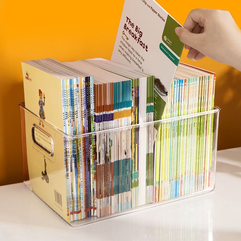 Desktop Book Storage Container Student Picture Books Organizer Transparent Makeup Storage Box Basket Desktop Decoration Basket