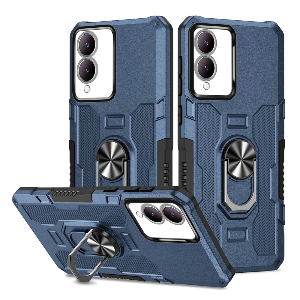 Shockproof Armor Case for VIVO Y17S Soft Silicone+PC Metal Ring Stand Phone Back Cover for VIVO Y17S: Blue