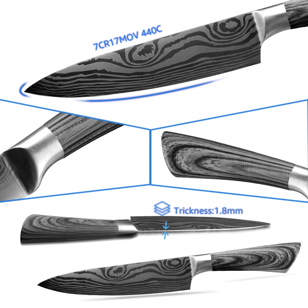 Køkkenkniv 5 7 8 tommer kokkeknive efterlignet damaskus mønster værktøj spaltemaskine kød santoku rustfrit stål vegetabilsk skarpt værktøj