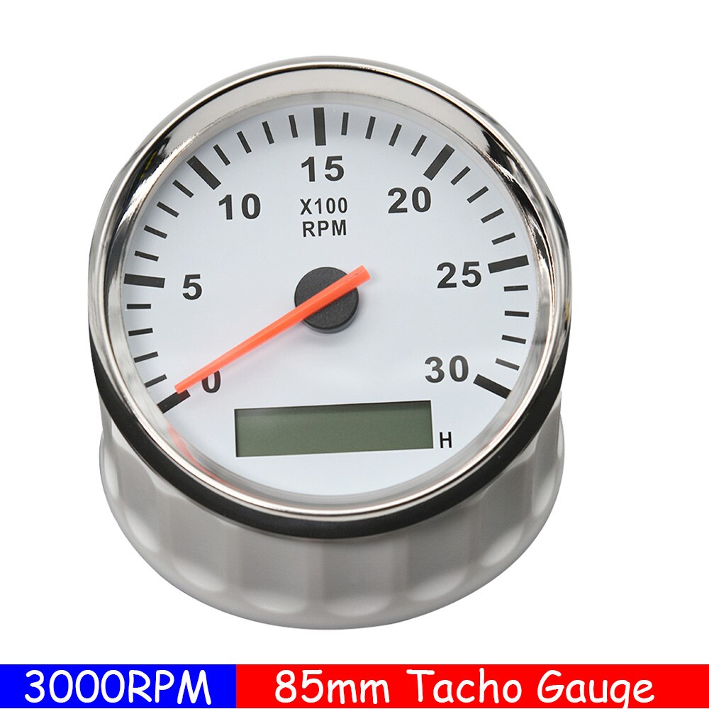 85mm Car Boat Tacho Sensor Marine Tacho Meter with LCD Hourmeter 3000 4000 6000 8000 RPM Boat Tachometer 12V/24V Red Backlight: 3KRPM WS