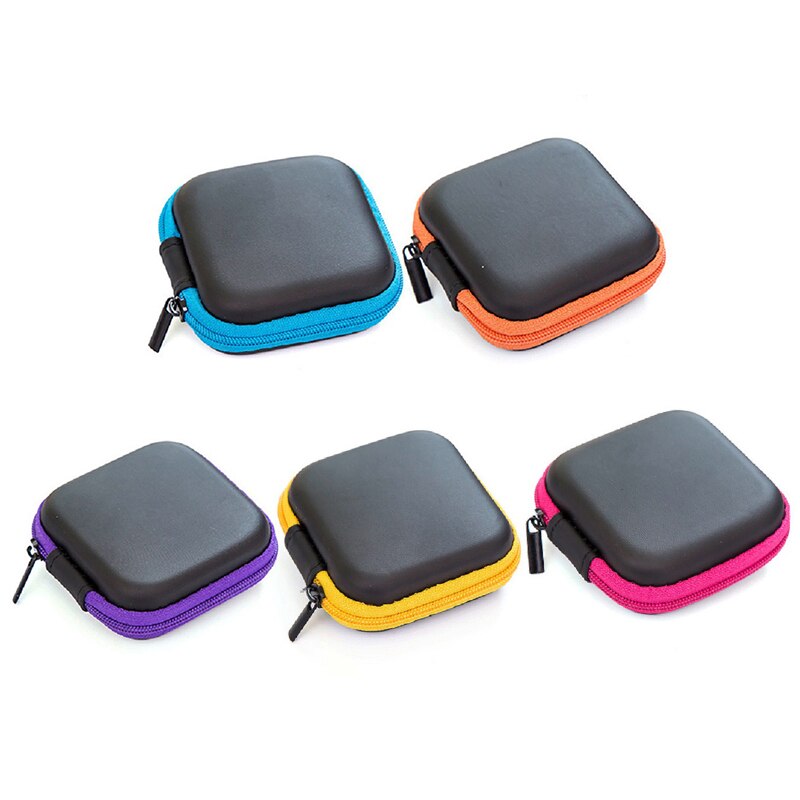 Mini Hard Headphone Case PU Leather Earphone Storage Bag Protective Case USB Cable Earbuds Pouch Box Earphone Accessories