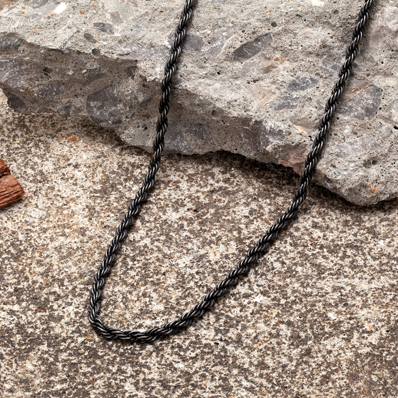 MKENDN Locomotiva Homens Hip-Hop Vintage Oxidado Preto Torcido Corda Corrente Colar de Aço Inoxidável Gargantilha À Prova D 'Água Para Homens Mulheres