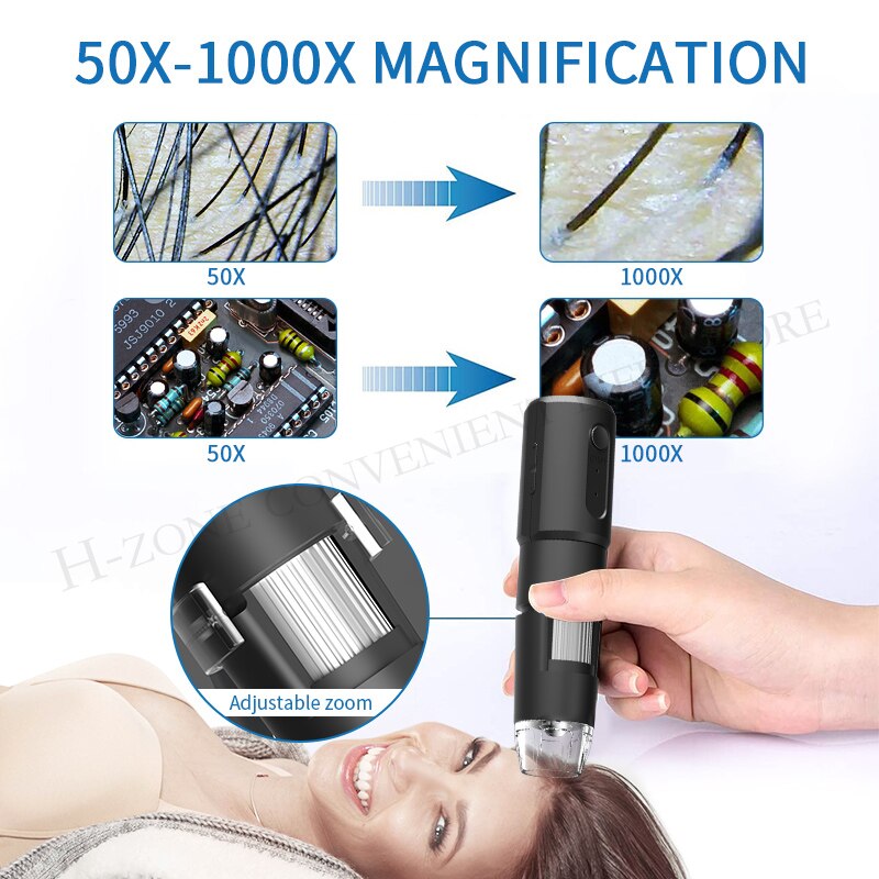 2022 Newest WIFI wireless portable 100 times zoom Digital 50X -1000x Microscope Magnifier Camera for Android ios iPhone iPad