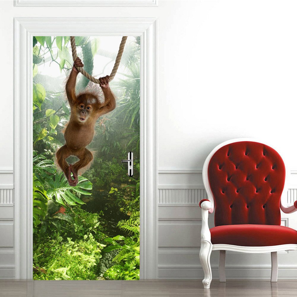 3D singe suspendu arbre porte autocollant décoration bricolage décalcomanies auto-adhésif papier peint étanche Mural pour salon