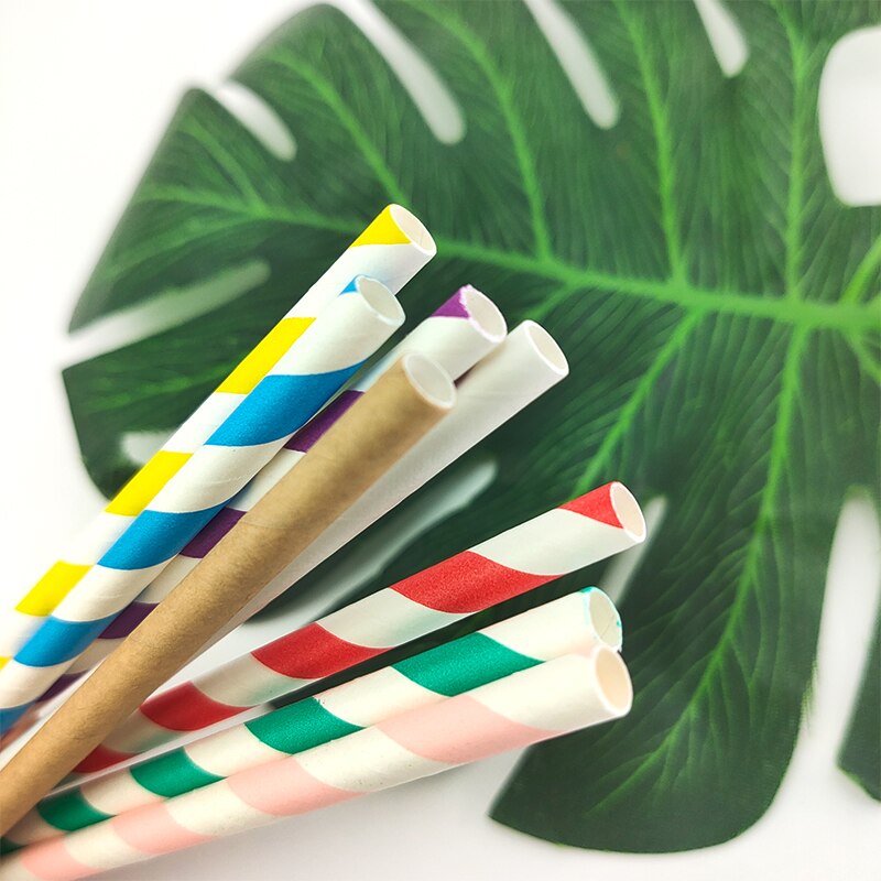 24pcs in pack Paper Straws Disposable Foil Striped Drinking Straws Biodegradable Cocktail Paper Straws Drink Tool EOC Single Use