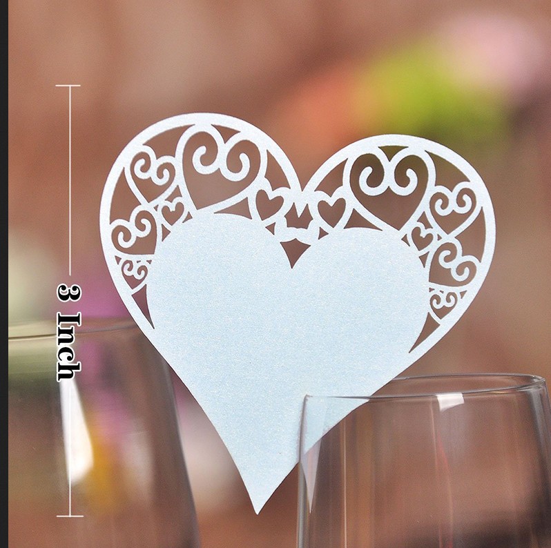 Mode 50 Stks/pak Creatieve Hart Papier Wijnglas Plaats Bruiloft Decoratie