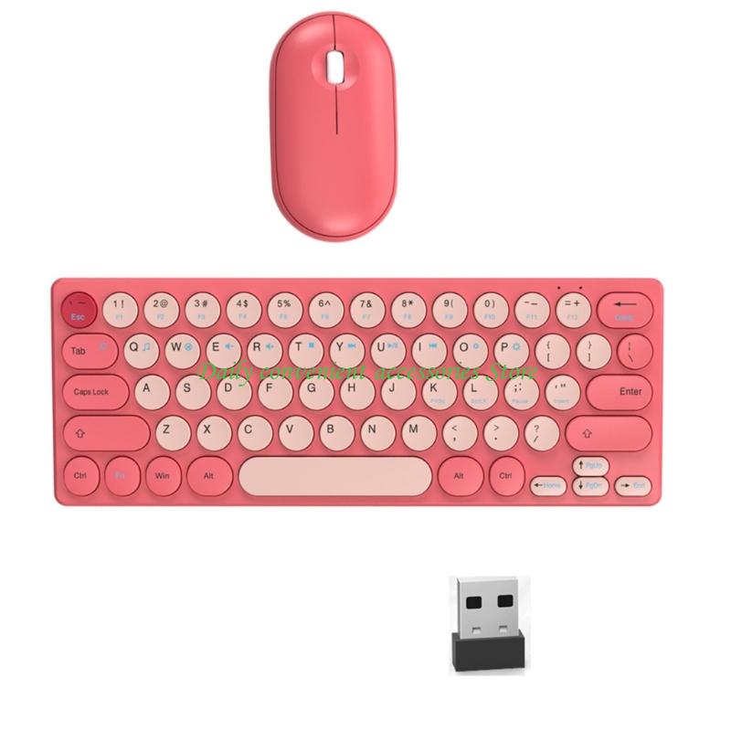 97QB Retro Round Keycap Wireless Keyboards Mouse Bundles 2.4G Silents Button Long Battery For Home Office Setups