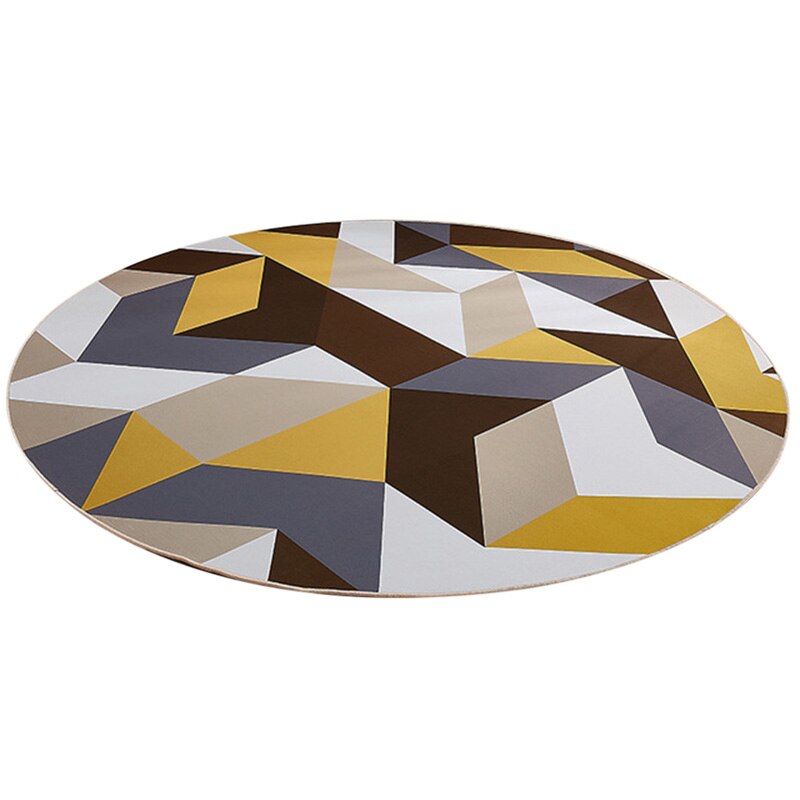 Tæppe gul brun geometriske antislip tæpper runde tæppe gulv dekoration stue fodpuder tæppe mat: Diameter 80cm