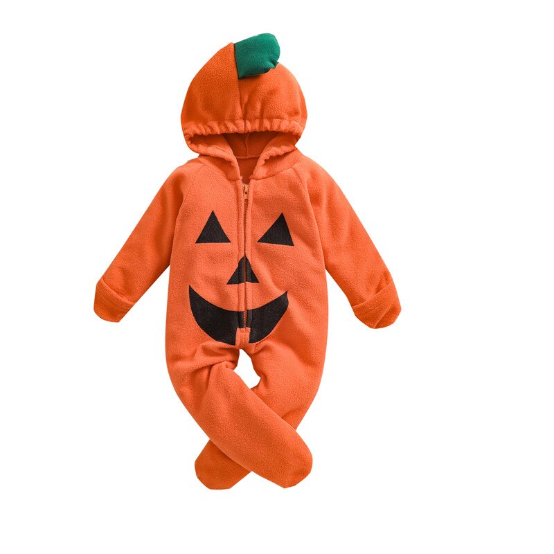 0-24 Maanden Baby Pompoen Hooded Romper Lange Mouwen Full Zip Betaalde Jumpsuit Warm Uitloper Baby Jongens Halloween Footies playsuit