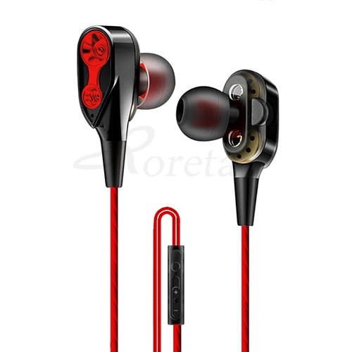 Roreta Dual Drive Stereo Bekabelde Oortelefoon In-Ear Sport Headset Met Microfoon Mini Oordopjes Oordopjes Voor Iphone Samsung Huawei xiaomi: red