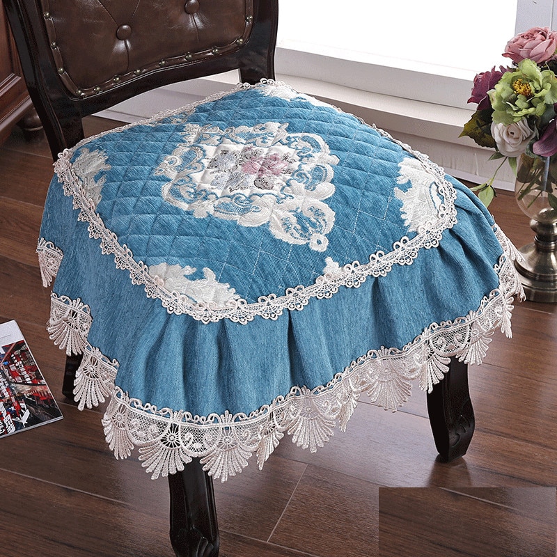 European Style Lace Chair Cushion Chenille Dining Chair Non-Slip Pads Breathable Thickened Universal Seat Mats Banquet Wedding C