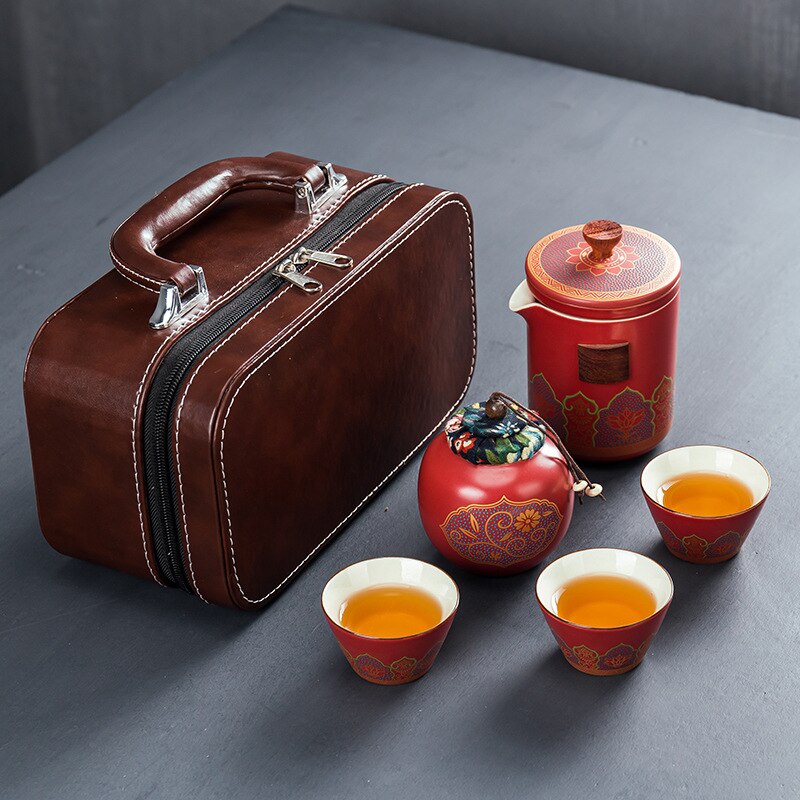 Kinesisk kung fu teset keramisk bärbar tekanna set utomhus resor gaiwan te koppar te ceremoni tekopp drinkware fin: Stil 9