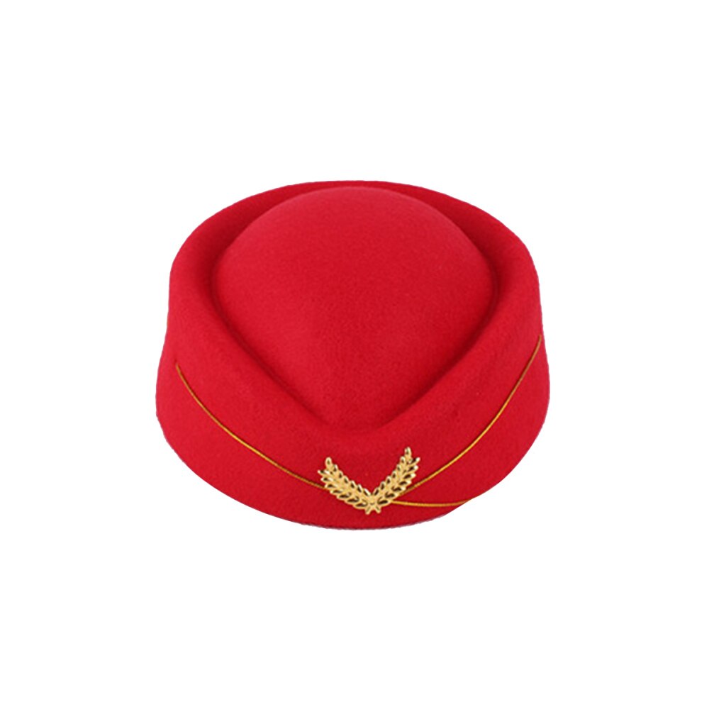 Air Stewardess Hat Woolen Flight Attendant Hat Stewardess Cap for Costume Cosplay Musical Performance - Size M(Red): Rosso
