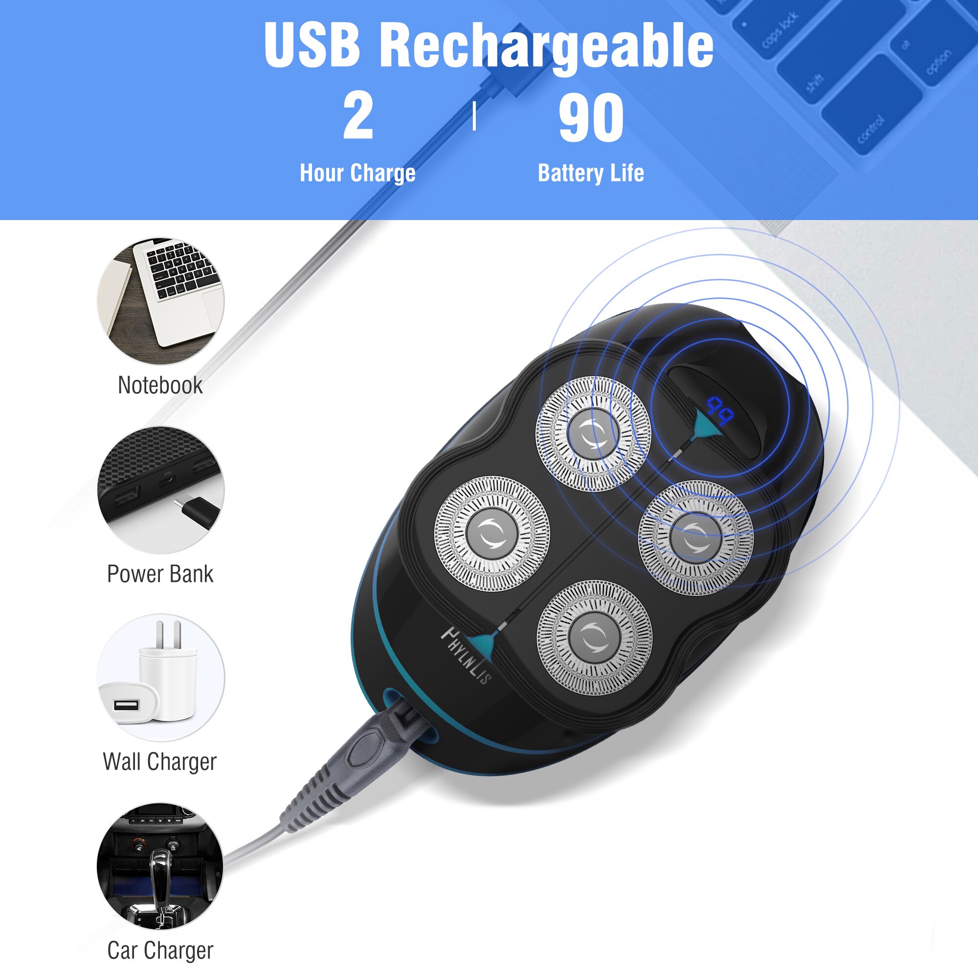 Men Head & Face Shaver Mini Trimmer Cordless Clipper Fast Rechargeable Rotary Bald Shaver Waterproof Barber Kit Phylnlis 8608