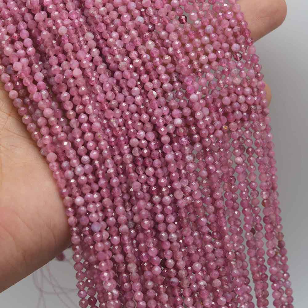 Natürliche Semi Precious Stein Kleine Faceted Runde Perlen 3mm ~ 3,5mm Big Preis: Pink Tourmaline