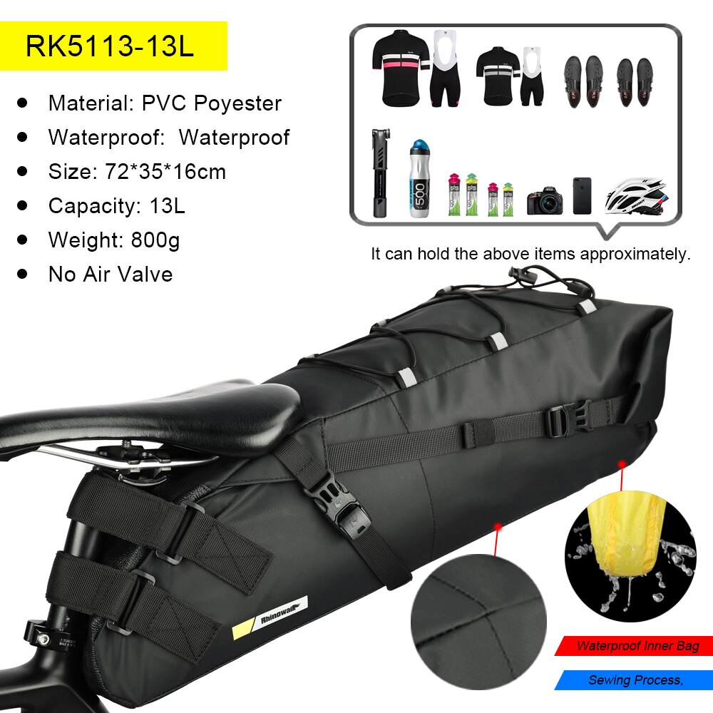 Rhinowalk Bike Saddle Bag Mount Stabilizer Bracket With Rubber Pads Rear Rack Bag Holder Bike Pannier BagTail Seat Saddle Bag: RK5113-13L-Standard