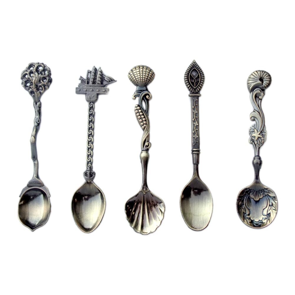 5 pçs do vintage colher estilo real metal esculpido mini café chá leite sobremesa colher de cozinha acessórios utensílios de mesa colher para lanches