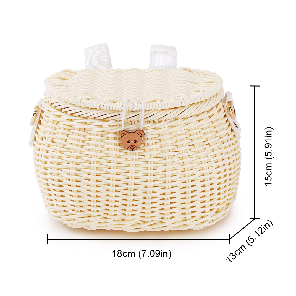 Cesta de bicicleta para niños, cesta de bicicleta tejida de plástico, cesta de mimbre para bicicletas para niños, cesta delantera para bicicleta, mochila, accesorios para bicicleta: Borgoña