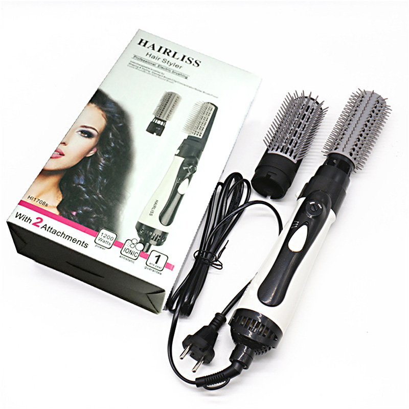 Hair Dryer Brush 2 In 1 Electric Blow Dryer Comb Hair Curling Wand Detachable Brush Kit Negative Ion Straightener Hair Curler: UK Plug / With box