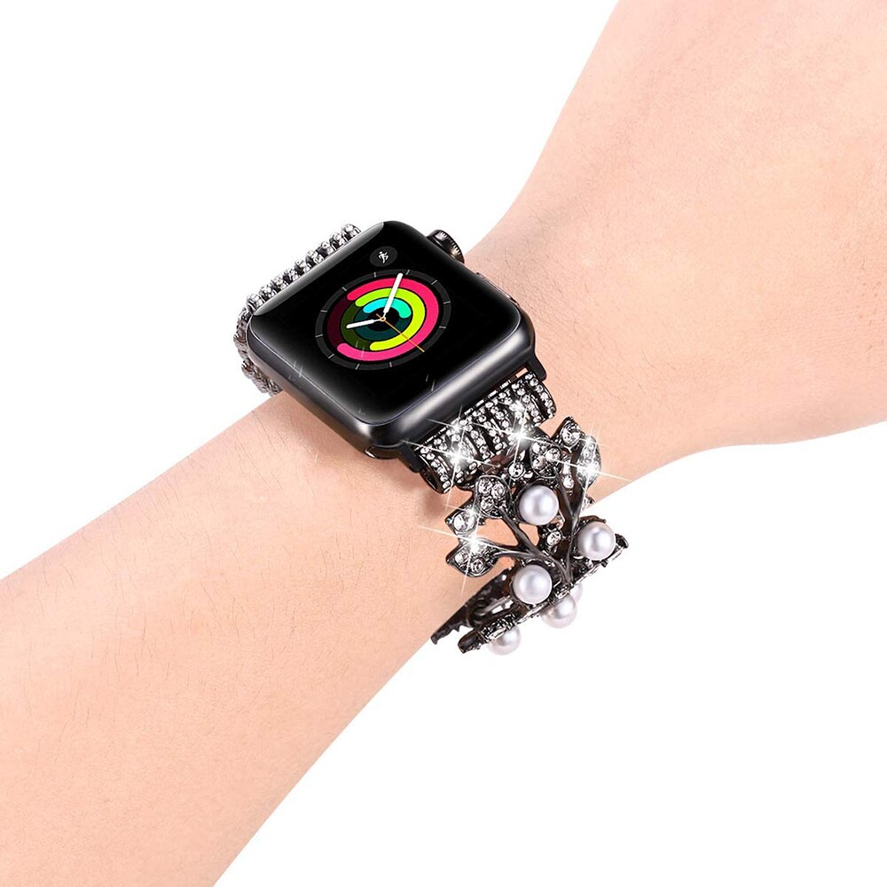 Bracelet Bling pour femmes pour Apple Watch, en métal, bijoux pour iWatch série 1 2 3 4 5, Bracelet montre Bling: Black / 38mm 40mm