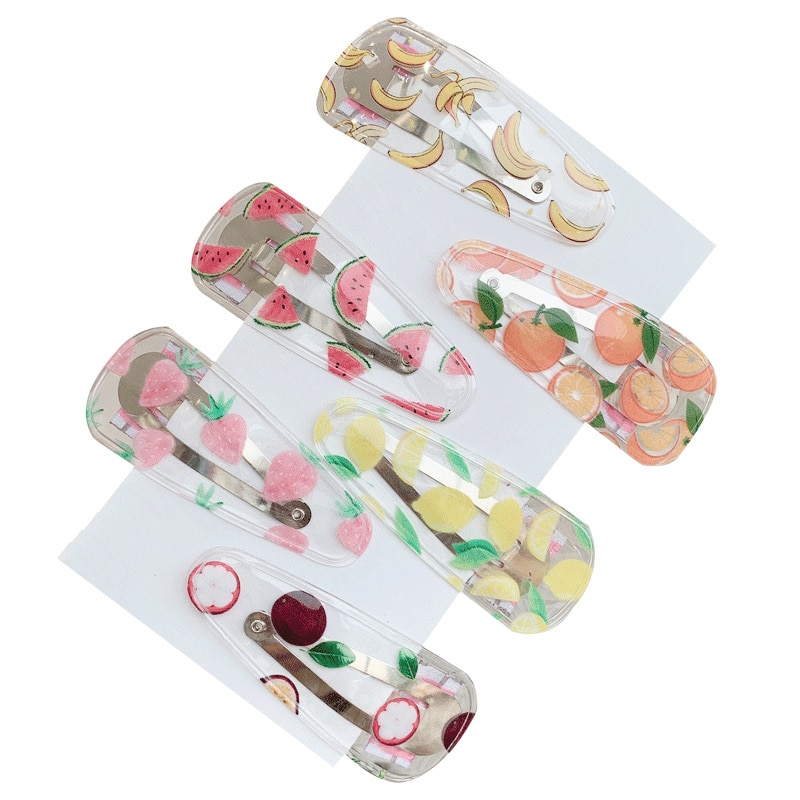 Horquillas de frutas transparentes bonitas, pinzas para el pelo en forma de gota para niñas, tocado con dibujo de nube para niños, accesorios geométricos para el cabello para niños