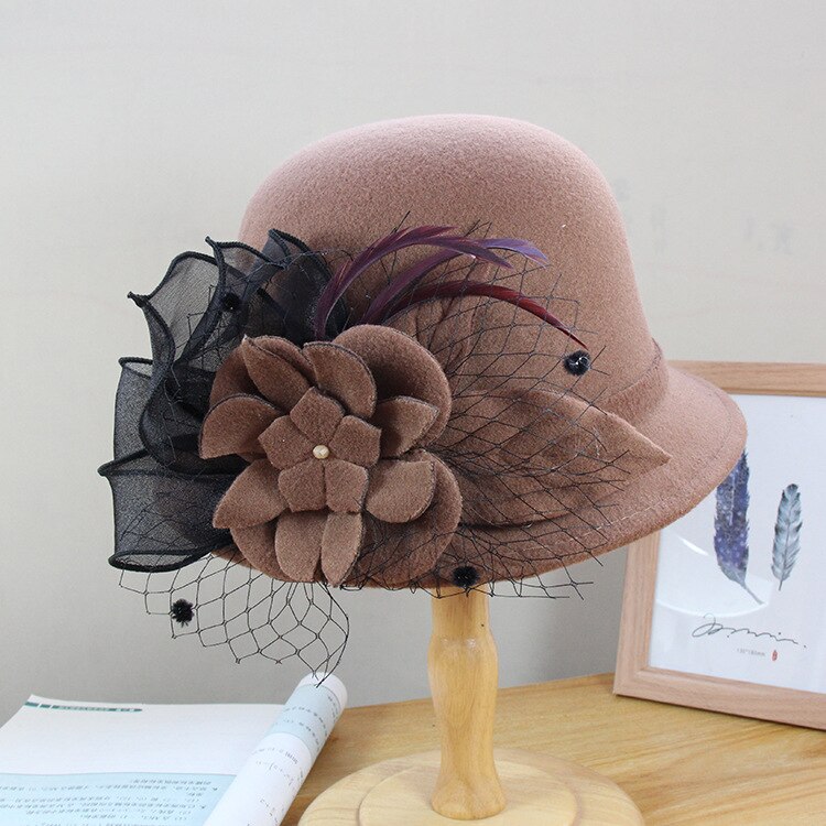 Sombreros de novia Vintage con flor de lana, tocado de pelo , sombrero de noche, velo de novia, accesorios de boda,: 004