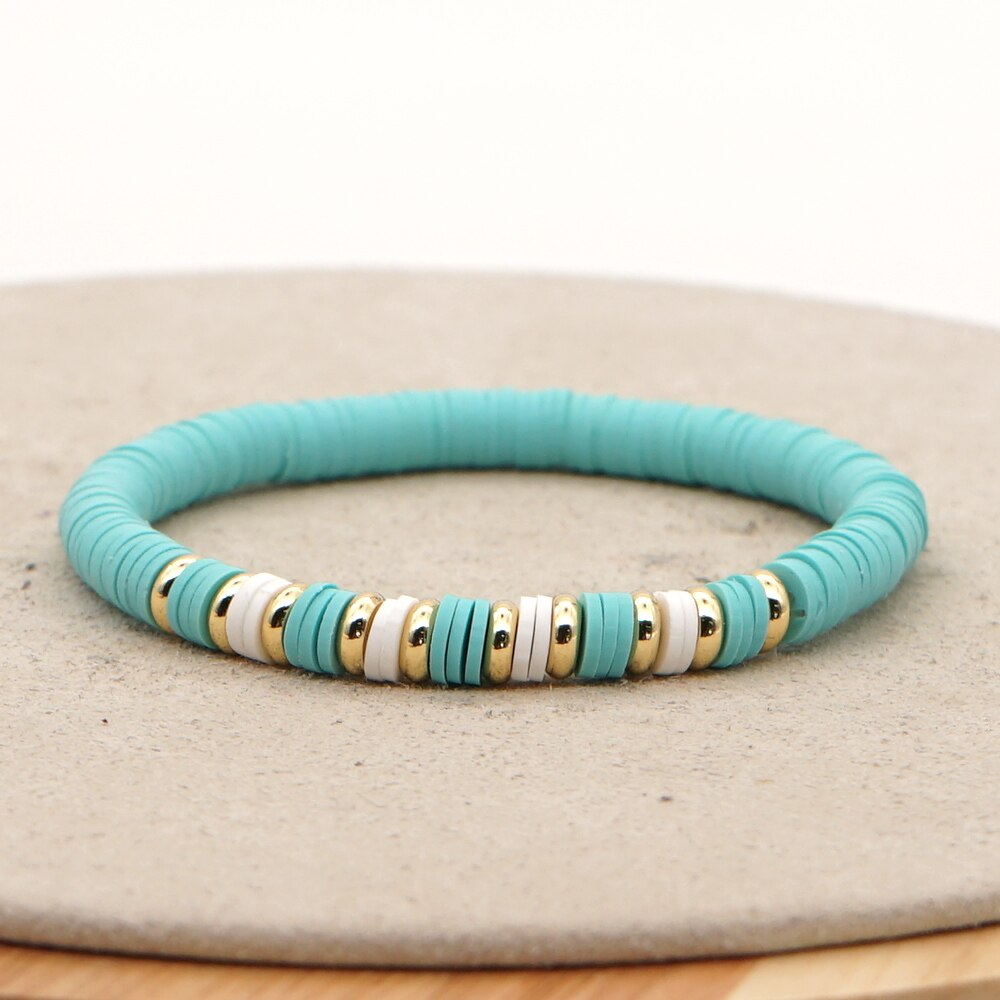 Go2Boho Bracelets Women Bracelet Polymer Clay Disc Heishi Beads Summer Beach Gold Color Beaded Jewelry