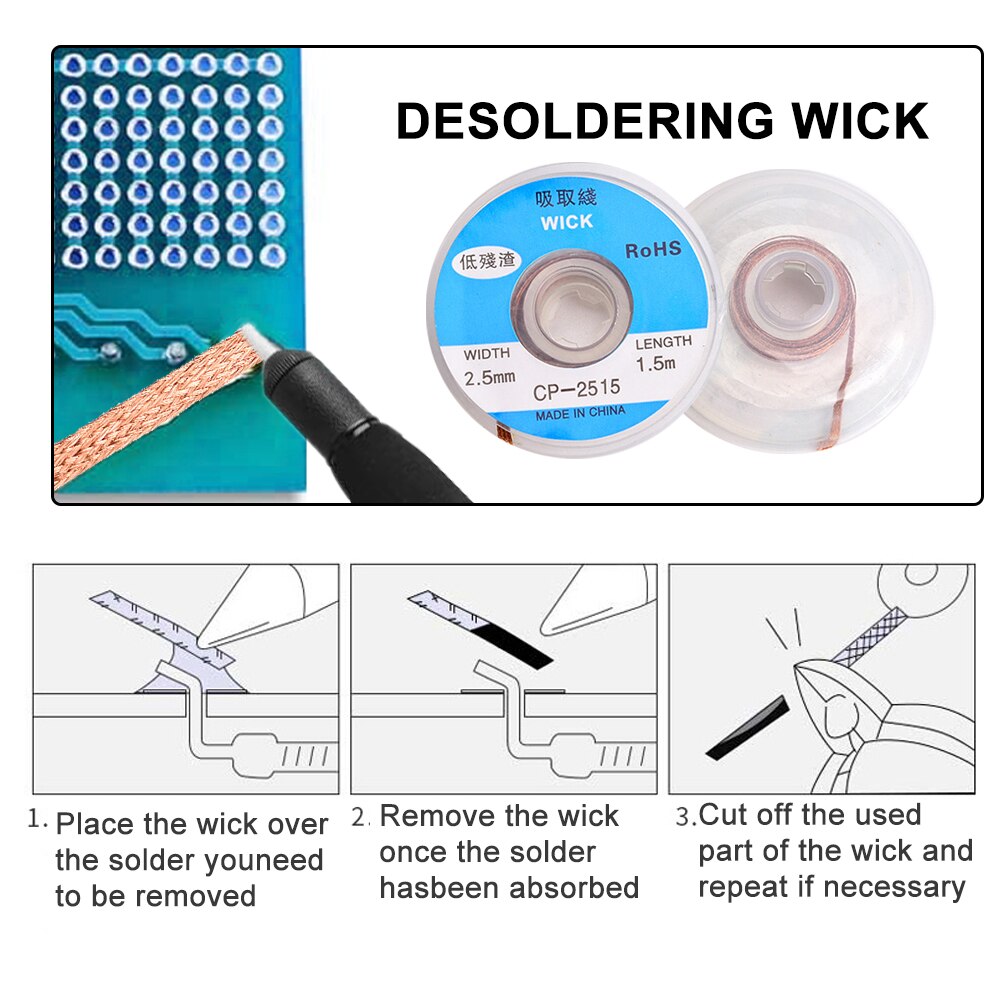 Flux Solder Wire Desoldering Braid Solder Remover Wick Wire Lead Cord Flux for Soldering BGA Repair Tool 1.5mm 2mm 2.5mm 3.5mm