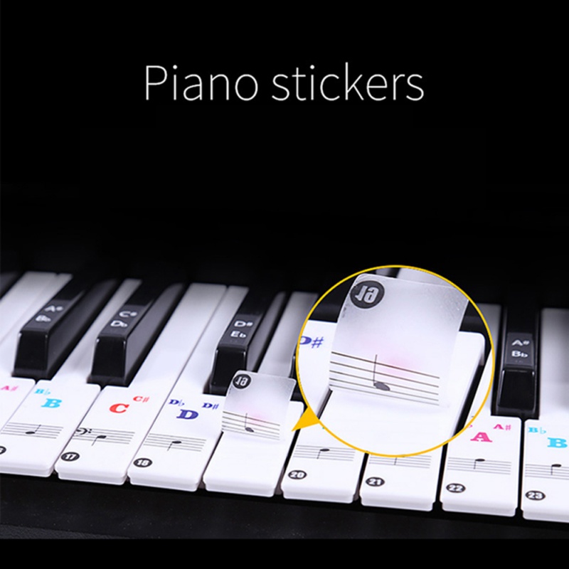 88/61 Key Color Piano Letter Notes Stickers Keyboard Hand Roll Piano Keyboard Notation Transparent Stickers Instruments
